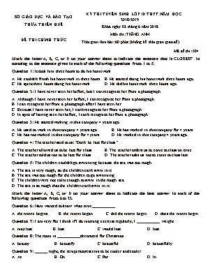 Đề thi tuyển sinh Lớp 10 THPT môn Tiếng Anh - Mã đề 504 - Năm học 2018-2019 - Sở giáo dục và đào tạo Thừa Thiên Huế (Có đáp án)